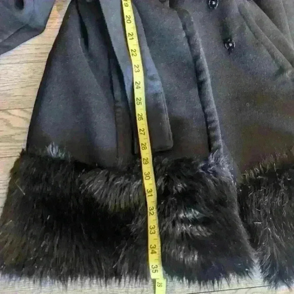 Bebe  Wool Black Faux Fur Trim Black Midi Coat - like new condition - Picture 5 of 11